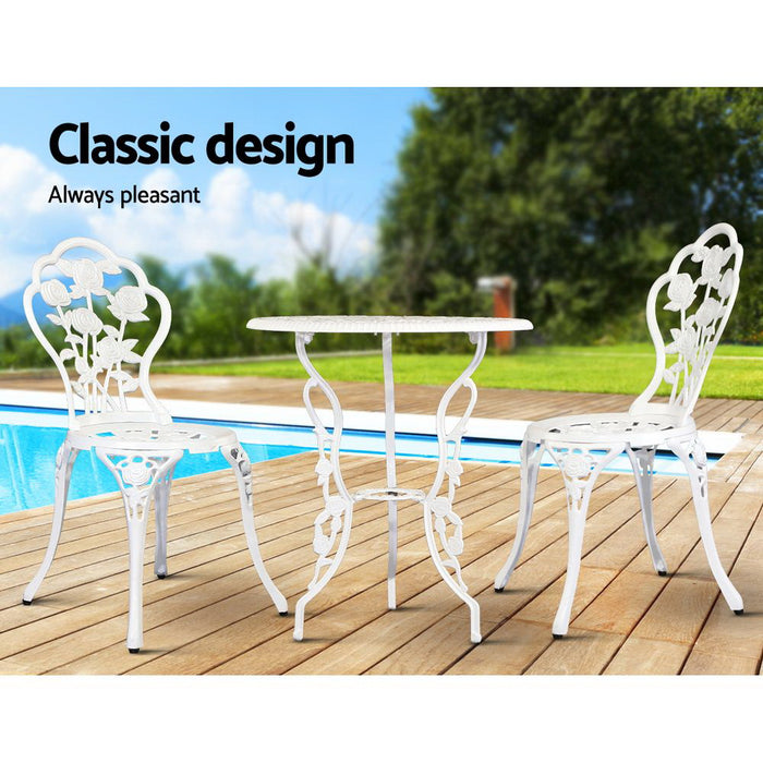 Gardeon Outdoor Furniture Chairs Table 3pc Aluminium Bistro White