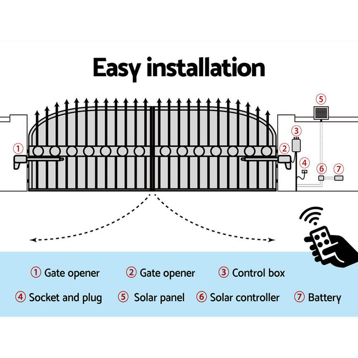 LockMaster Swing Gate Opener Auto Solar Power Electric Kit Remote Control 1000KG