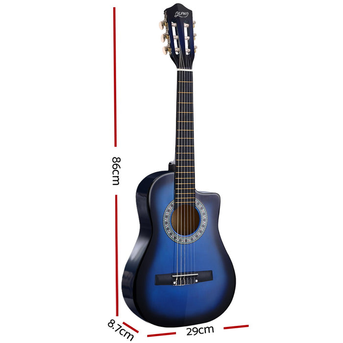 Alpha 34" Inch Guitar Classical Acoustic Cutaway Wooden Ideal Kids Gift Children 1/2 Size Blue