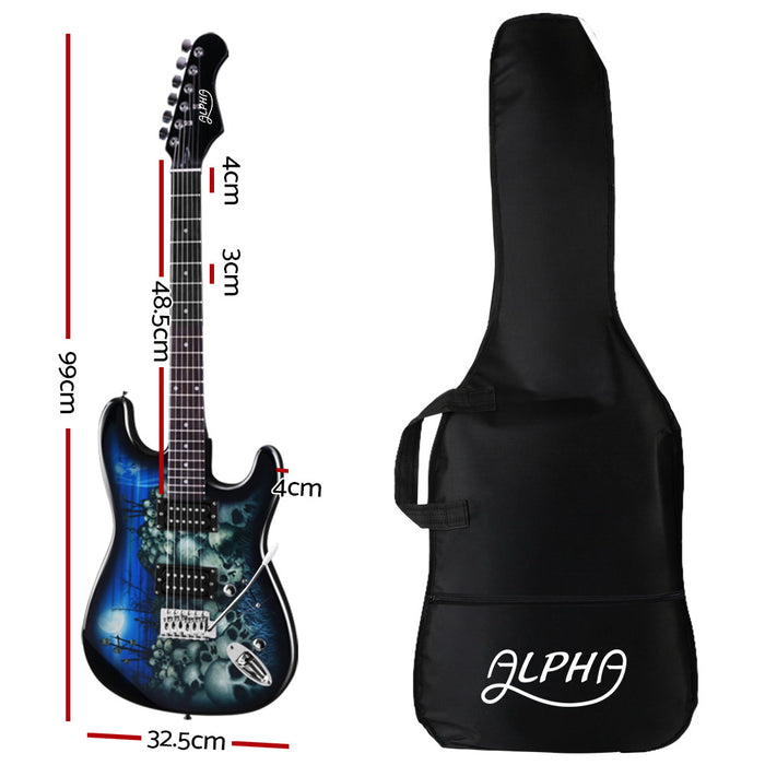 Alpha Electric Guitar Music String Instrument Rock Blue Carry Bag Steel String