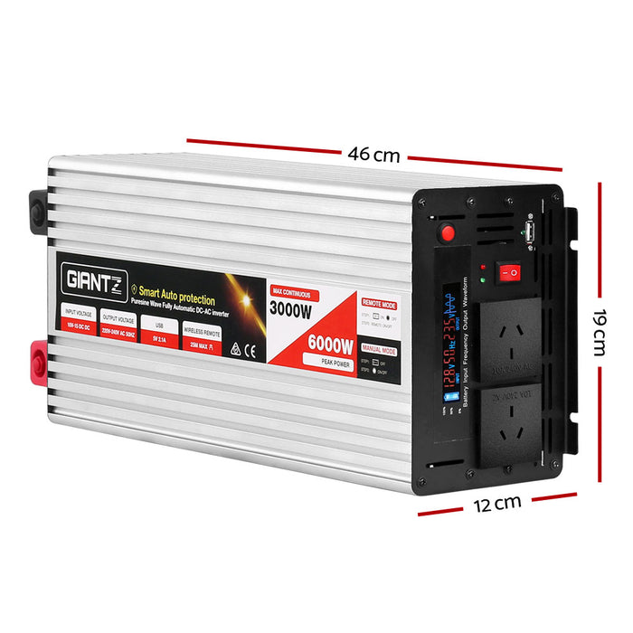 Giantz Power Inverter 3000W or 6000W Pure Sine Wave 12V-240V Camping Boat Caravan