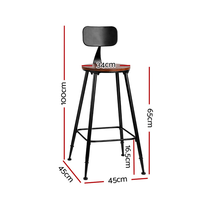 Set of 2 Artiss Bar Stools Pinewood Metal - Black and Wood