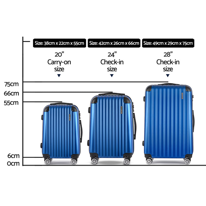 Wanderlite 3pc Luggage Sets Suitcases Set Travel Hard Case Lightweight Blue