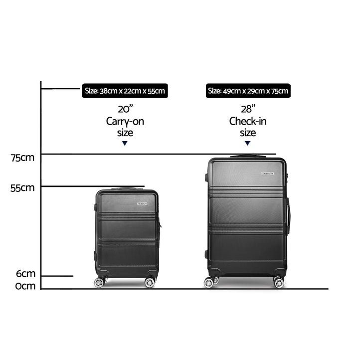 Wanderlite 2 Piece Lightweight Hard Suit Case Luggage Black