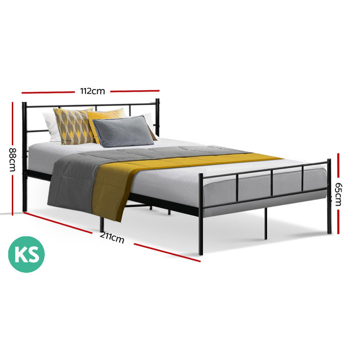 Metal Bed Frame King Single Size Platform Foundation Mattress Base SOL Black