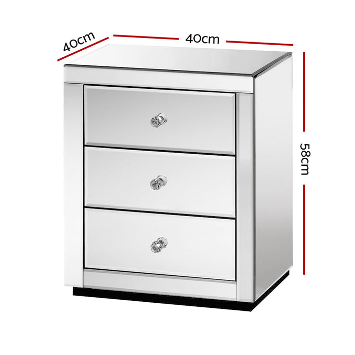 Artiss Mirrored Bedside Table Drawers Furniture Mirror Glass Presia Silver