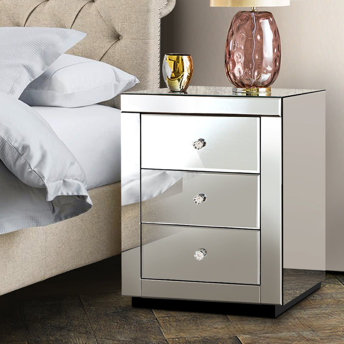 Artiss Mirrored Bedside Table Drawers Furniture Mirror Glass Presia Silver