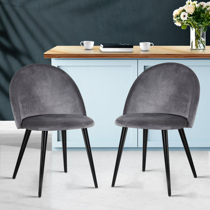 Artiss Set of 2 Velvet Modern Dining Chair - Dark Grey