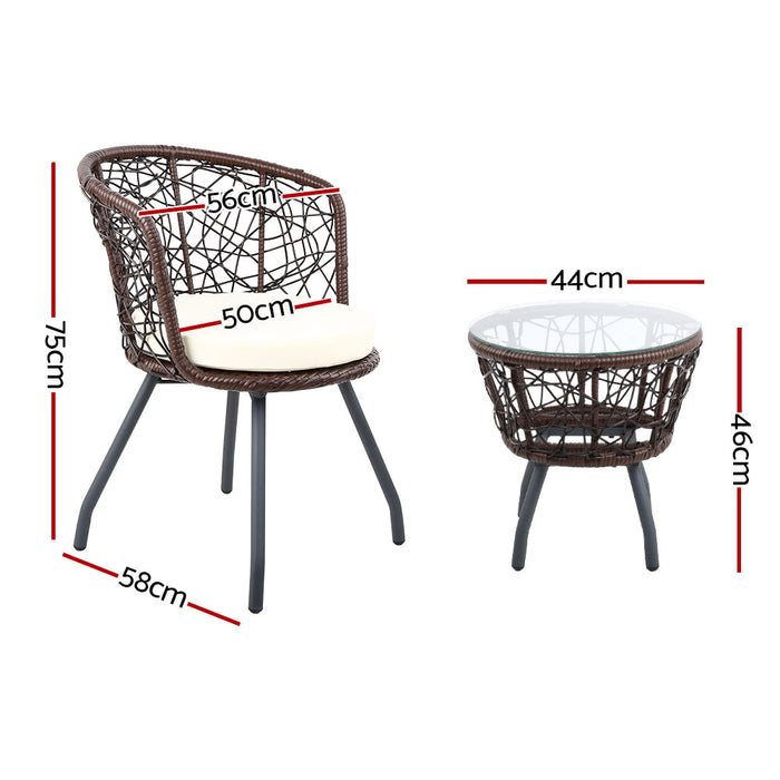 Gardeon Outdoor Patio Chair and Table - Brown