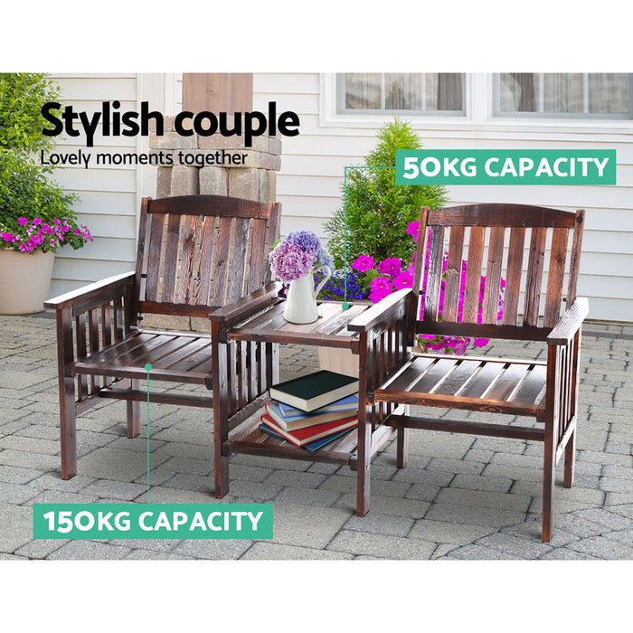 Gardeon Garden Bench Chair Table Loveseat Wooden Outdoor Furniture Patio Park Charcoal Brown