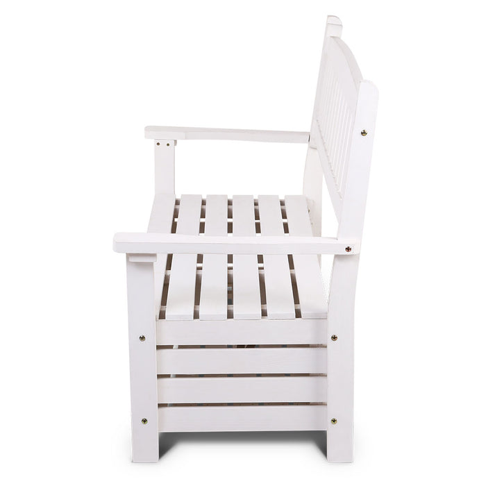Gardeon Outdoor Storage Bench Box Wooden Garden Chair 2 Seat Timber Furniture White