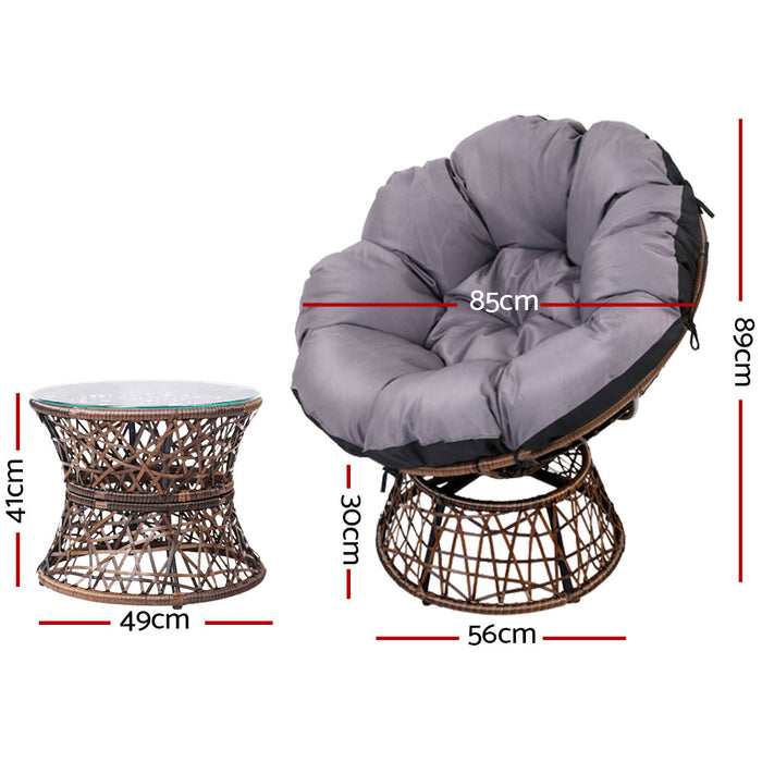 Gardeon Papasan Chair and Side Table - Brown