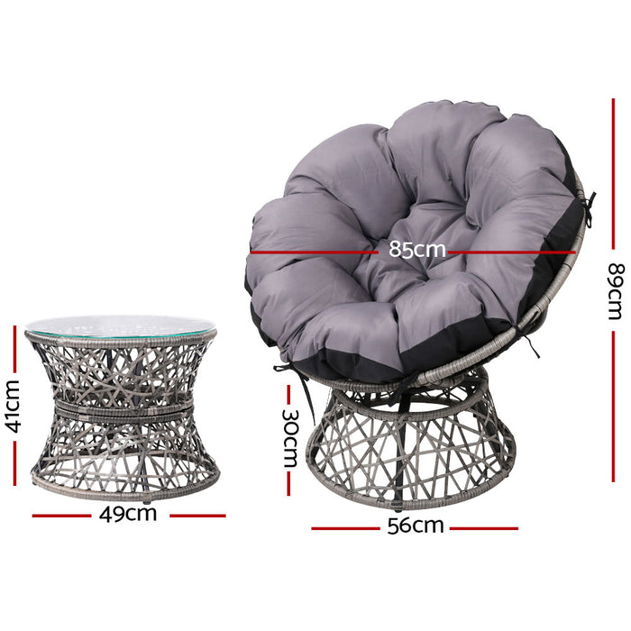 Gardeon Papasan Chair and Side Table - Grey