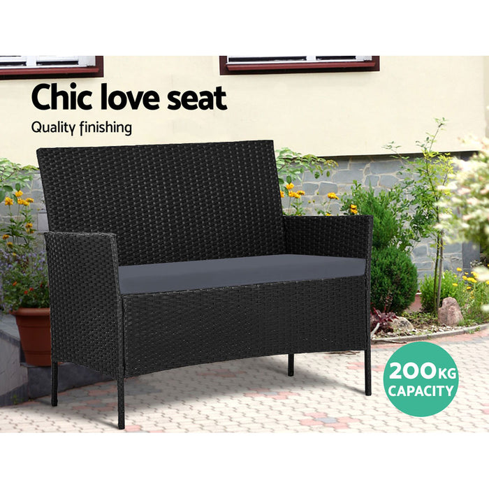 Gardeon Garden Furniture Outdoor Lounge Setting Wicker Sofa Patio Storage Cover Black
