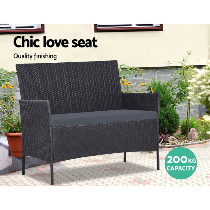 Gardeon Outdoor Furniture Wicker Set Chair Table Dark Grey 4pc