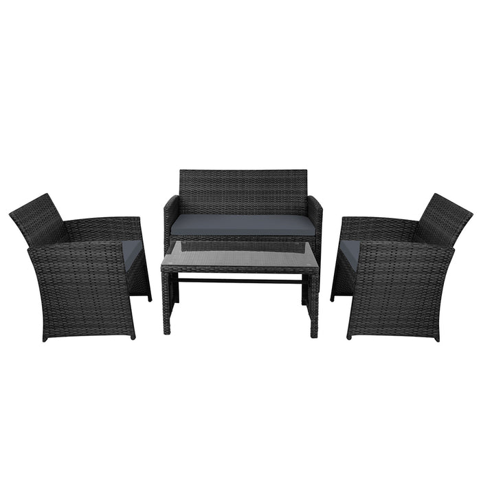 Gardeon Garden Furniture Outdoor Lounge Setting Wicker Sofa Set Storage Cover Black
