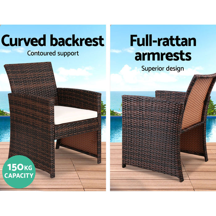 Gardeon Garden Furniture Outdoor Lounge Setting Wicker Sofa Set Storage Cover Brown