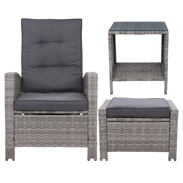 Gardeon Outdoor Patio Furniture Recliner Chairs Table Setting Wicker Lounge 5pc Grey