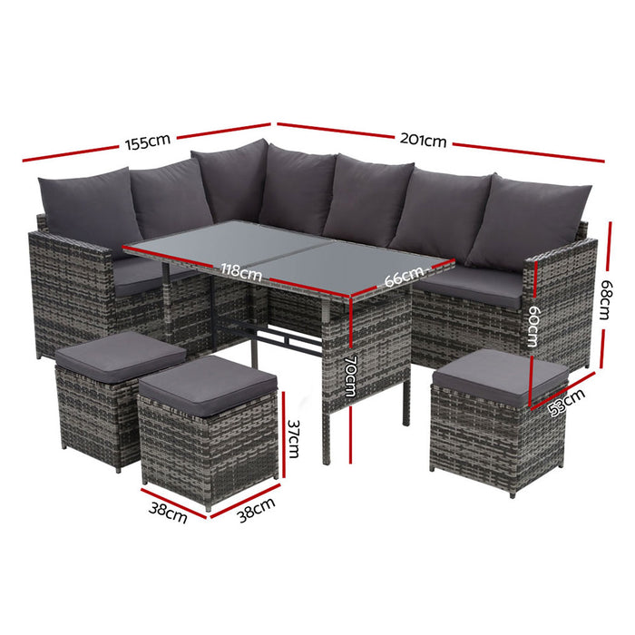 Gardeon Outdoor Furniture Dining Setting Sofa Set Wicker 9 Seater Storage Cover Mixed Grey