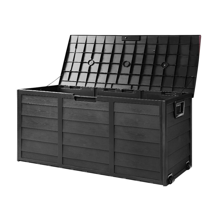 Gardeon 290L Outdoor Storage Box Lockable Weatherproof Garden Deck Toy Shed ALL BLACK