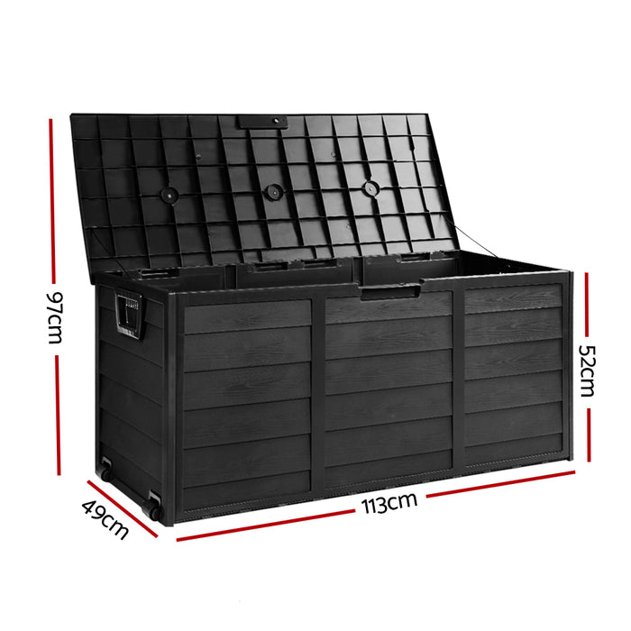 Gardeon 290L Outdoor Storage Box Lockable Weatherproof Garden Deck Toy Shed ALL BLACK
