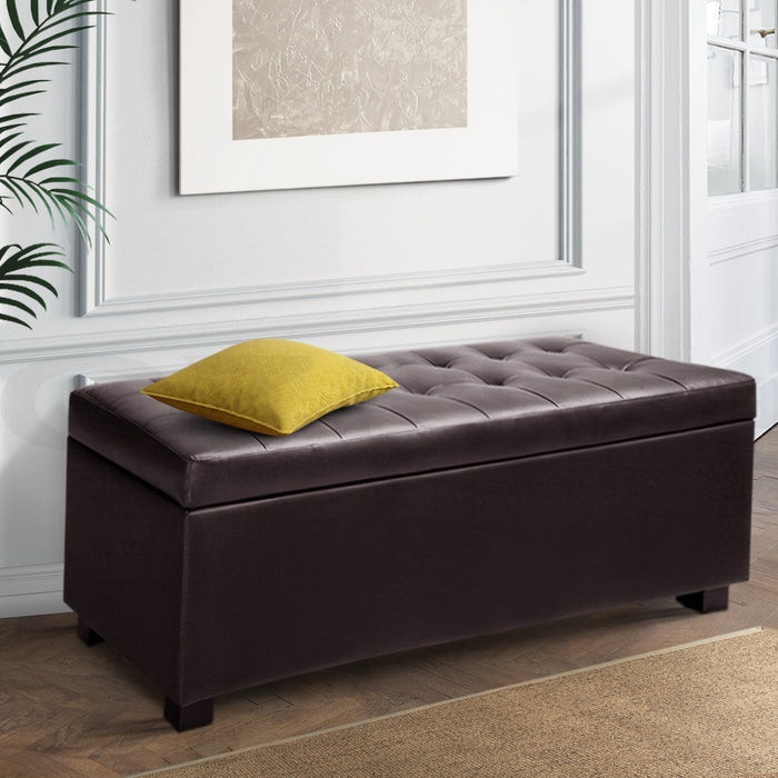 Artiss PU Leather Storage Ottoman - Brown