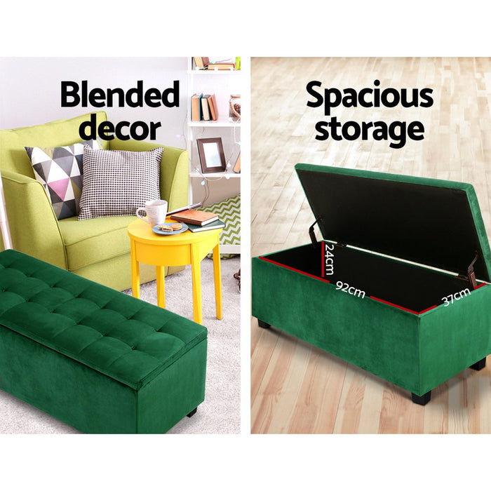 Artiss Storage Ottoman Blanket Box Velvet Foot Stool Rest Chest Couch Toy Green