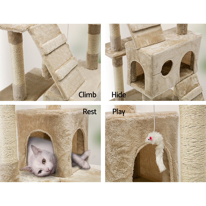 i.Pet Cat Tree 180cm Trees Scratching Post Scratcher Tower Condo House Furniture Wood Beige