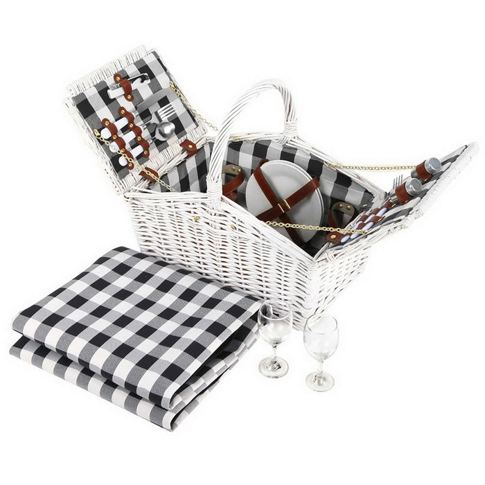 Alfresco 2 Person Picnic Basket Baskets White Deluxe Outdoor Corporate Blanket Park