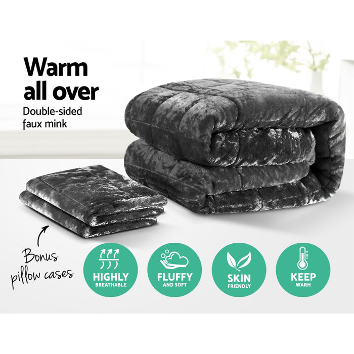 Giselle Bedding Faux Mink Quilt Comforter Throw Blanket Doona Charcoal Queen