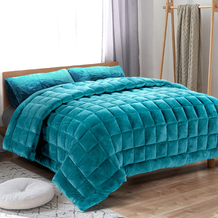 Giselle Bedding Faux Mink Quilt Comforter Winter Weighted Throw Blanket Teal King