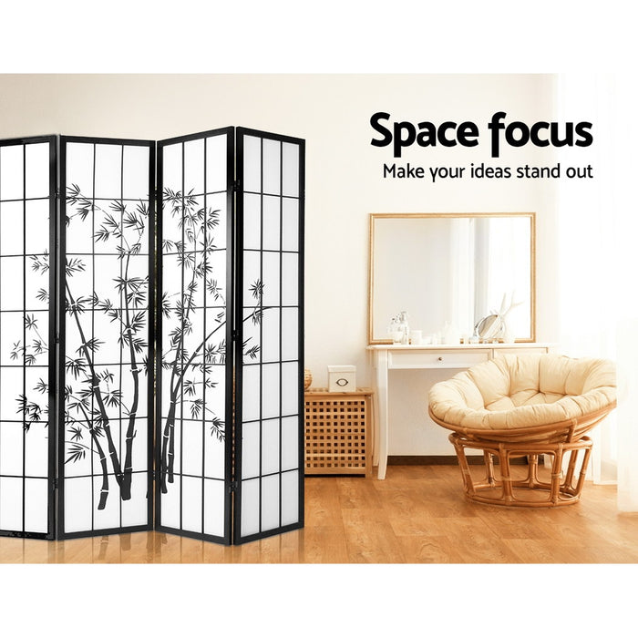 Artiss 4 Panel Room Divider Screen Privacy Dividers Pine Wood Stand Shoji Bamboo Black White