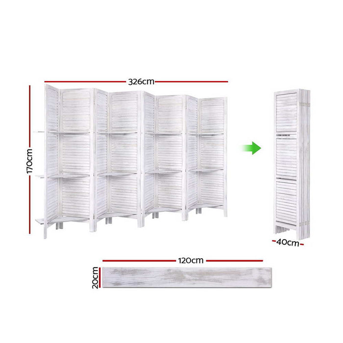 Artiss Room Divider Screen 8 Panel Privacy Foldable Dividers Timber Stand Shelf