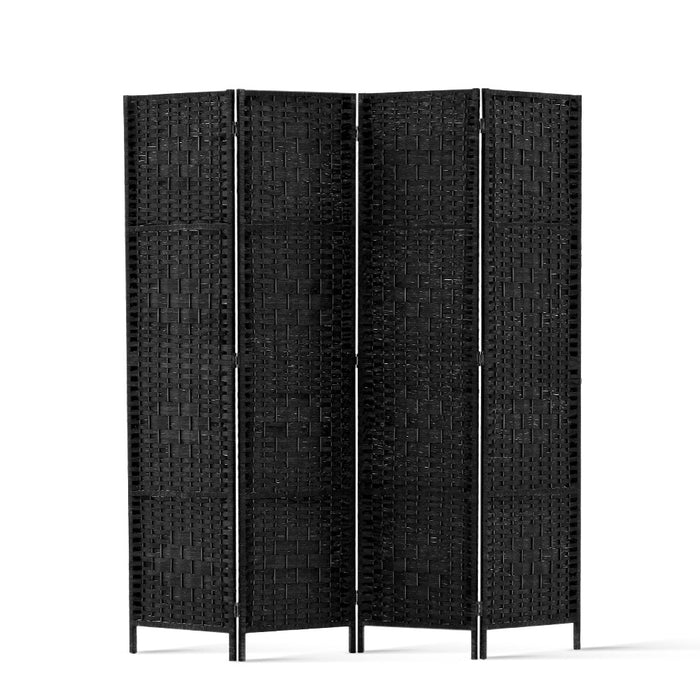 Artiss 4 Panel Room Divider Privacy Screen Rattan Woven Wood Stand Black