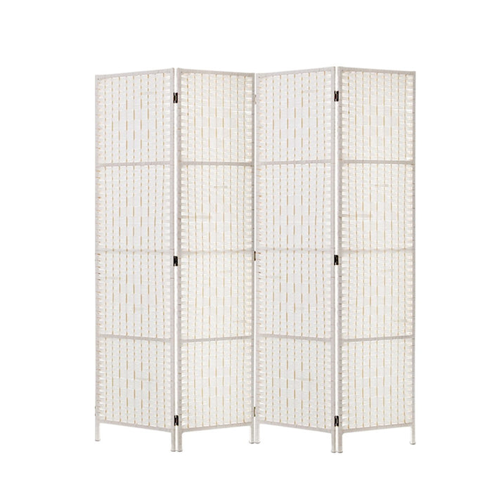 Artiss 4 Panels Room Divider Screen Privacy Rattan Timber Fold Woven Stand White