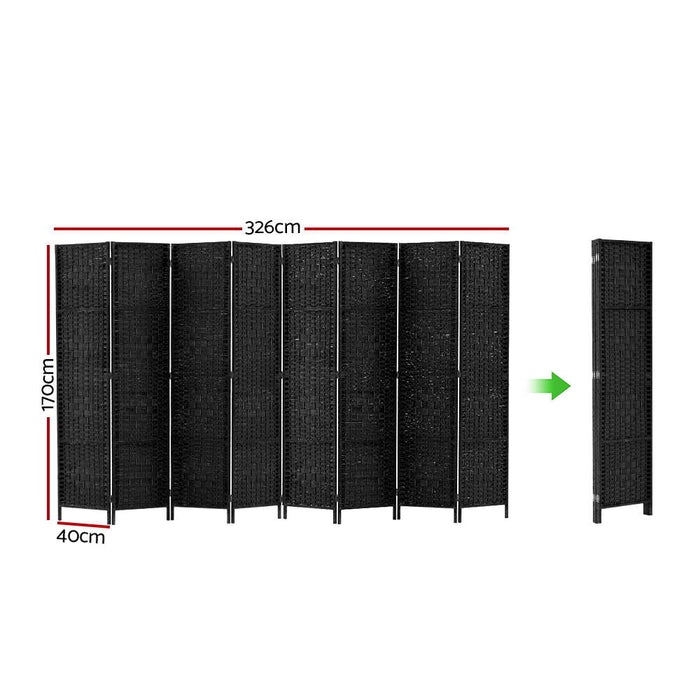 Artiss Room Divider 8 Panel Dividers Privacy Screen Rattan Wooden Stand Black