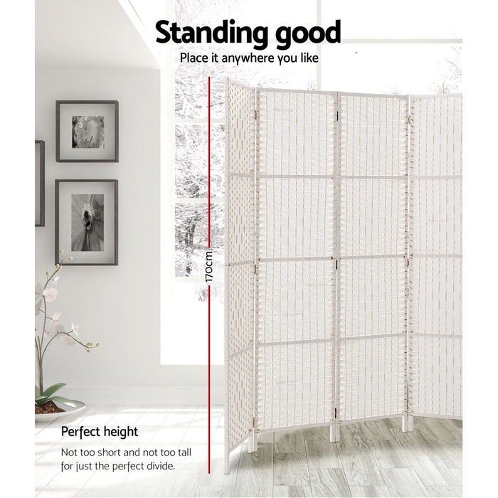 Artiss 8 Panels Room Divider Screen Privacy Rattan Timber Fold Woven Stand White