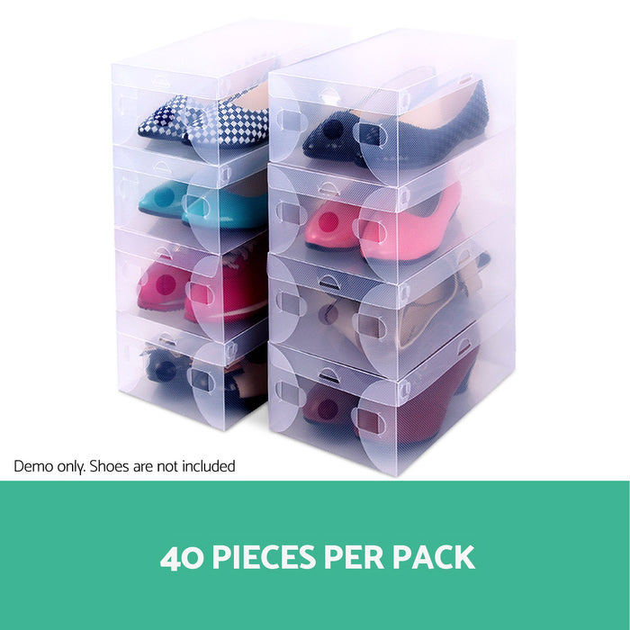 40pcs Clear Shoe Storage Box Transparent Foldable Stackable Boxes Organize Home