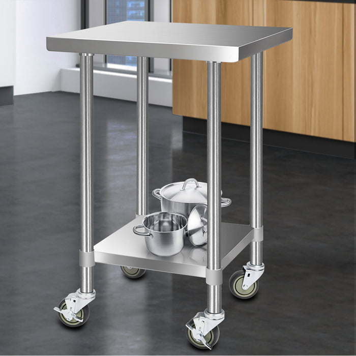 Cefito 430 Stainless Steel Kitchen Benches Work Bench Food Prep Table with Wheels 610MM x 610MM