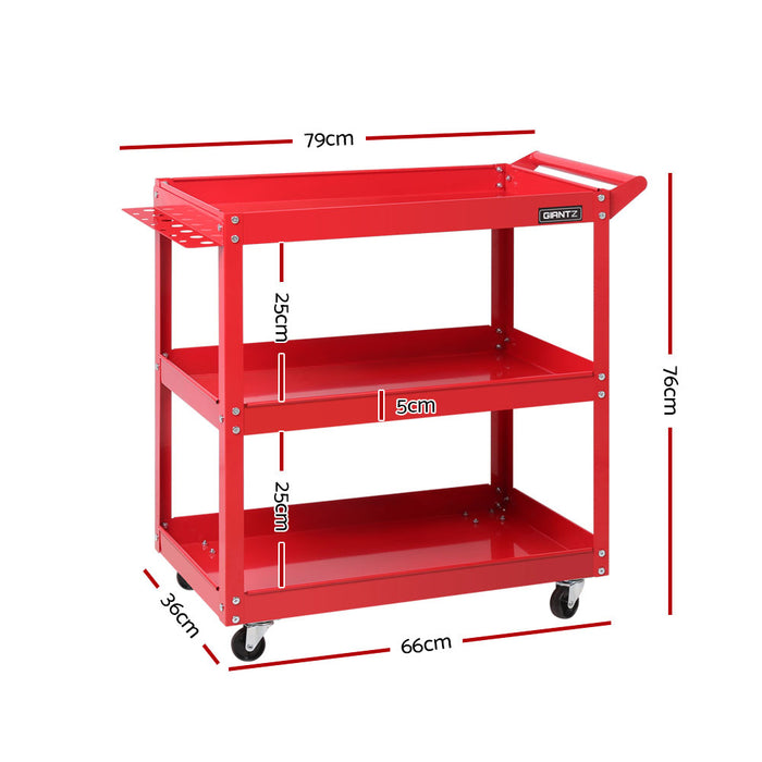 Giantz Tool Cart 3 Tier Parts Steel Trolley Mechanic Storage Organizer Red