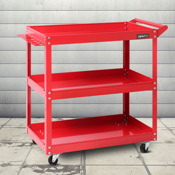 Giantz Tool Cart 3 Tier Parts Steel Trolley Mechanic Storage Organizer Red