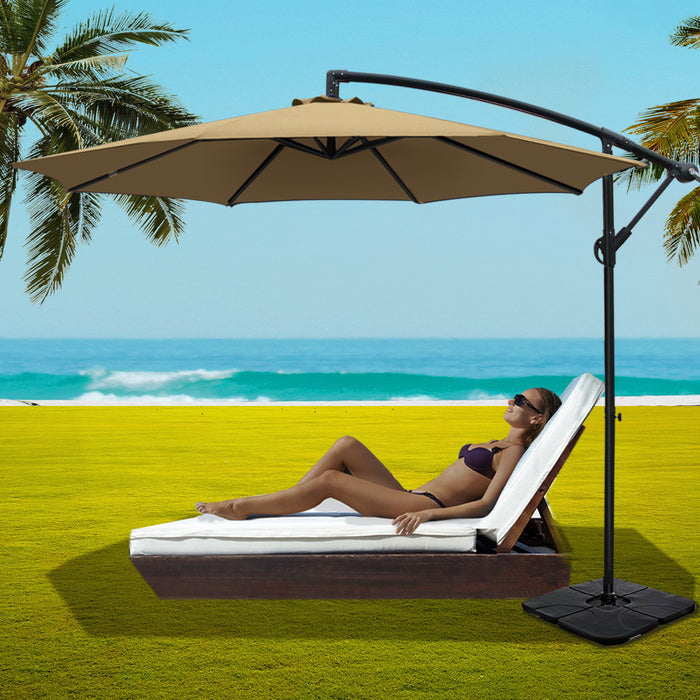 Instahut 3M Umbrella with 50x50cm Base Outdoor Umbrellas Cantilever Sun Stand UV Garden Beige