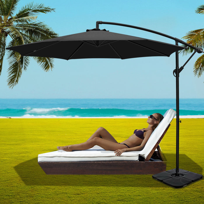 Instahut 3M Umbrella with 50x50cm Base Outdoor Umbrellas Cantilever Sun Stand UV Garden Black