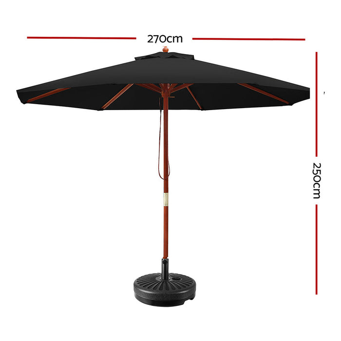 Instahut 2.7M Umbrella with Base Outdoor Pole Umbrellas Garden Stand Deck Black