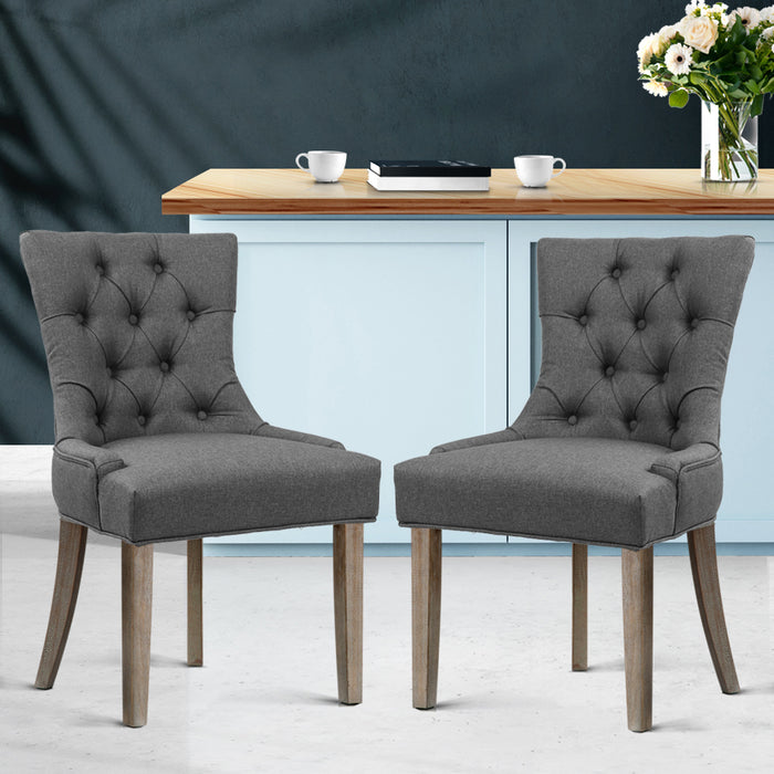 Artiss Set of 2 Dining Chair CAYES French Provincial Chairs Wooden Fabric Retro Cafe