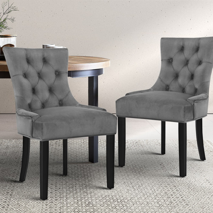 Artiss Set of 2 Dining Chairs French Provincial Retro Chair Wooden Velvet Fabric Grey