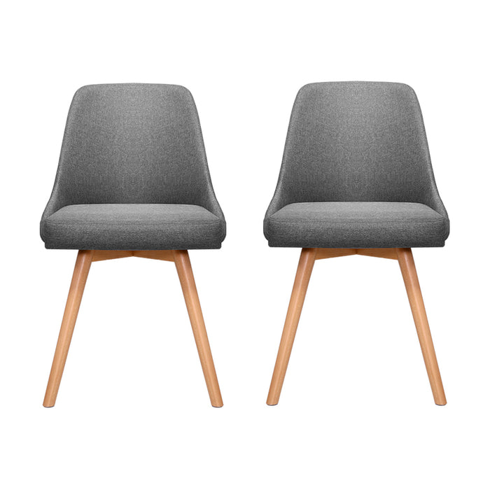 Artiss Set of 2 Replica Dining Chairs Beech Wooden Timber Chair Kitchen Fabric Grey