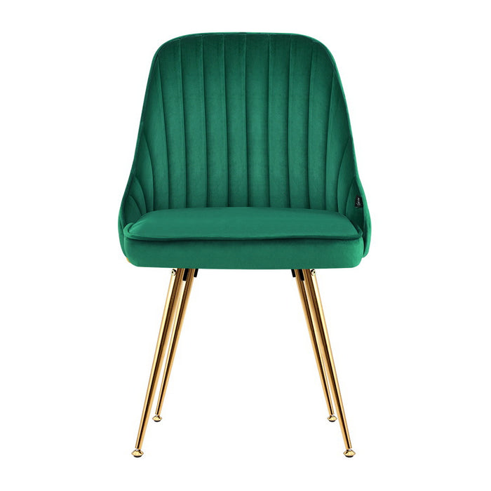 Artiss Set of 2 Dining Chairs Retro Chair Cafe Kitchen Modern Metal Legs Velvet Green