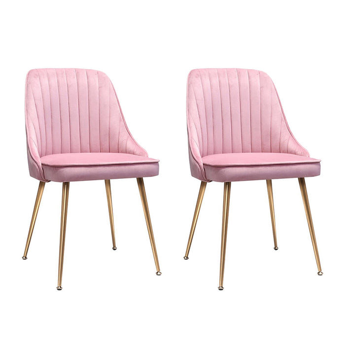 Artiss Set of 2 Dining Chairs Retro Chair Cafe Kitchen Modern Iron Legs Velvet Pink