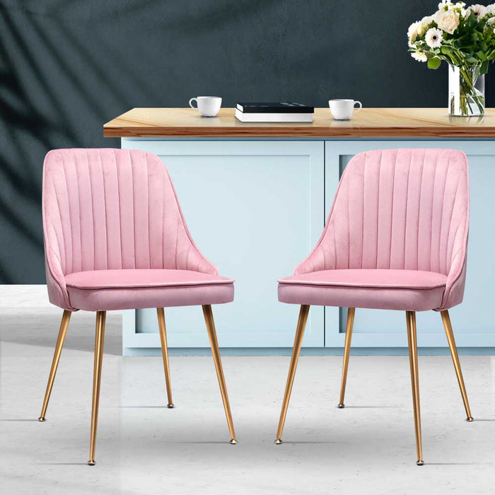 Artiss Set of 2 Dining Chairs Retro Chair Cafe Kitchen Modern Iron Legs Velvet Pink